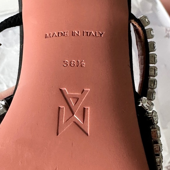 Amina Muaddi Black Satin Gilda Heels Pumps with Crystal Accents - Picture 7 of 13